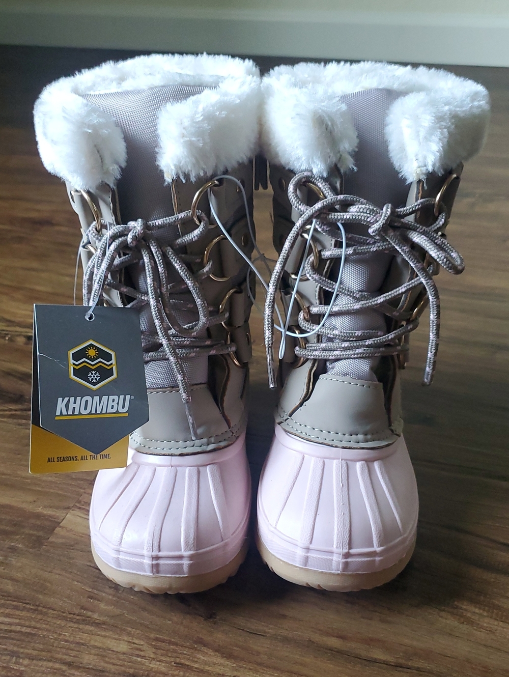 Khombu Girls Pink & Taupe Faux-Fur Lace Snow Boots